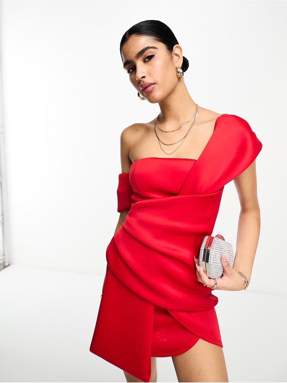 ASOS DESIGN off-shoulder wrap sash detail mini dress in red